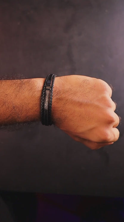 Luxury Black Leather Bracelet - B-193 | Men's - Overpowered Accessories