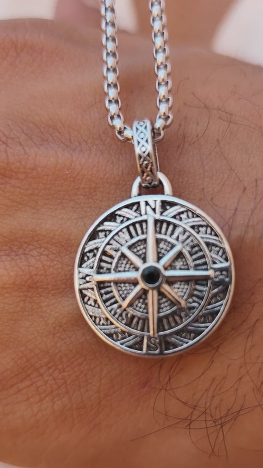 PN-12 Compass Micro-Zircon x Stainless Steel Pendant & Necklace - Overpowered Accessories