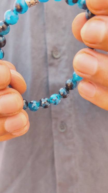 Natural Agate & Silver Stainless Steel G-13 | Men's Stone Bracelet - Overpowered Accessories | Egypt