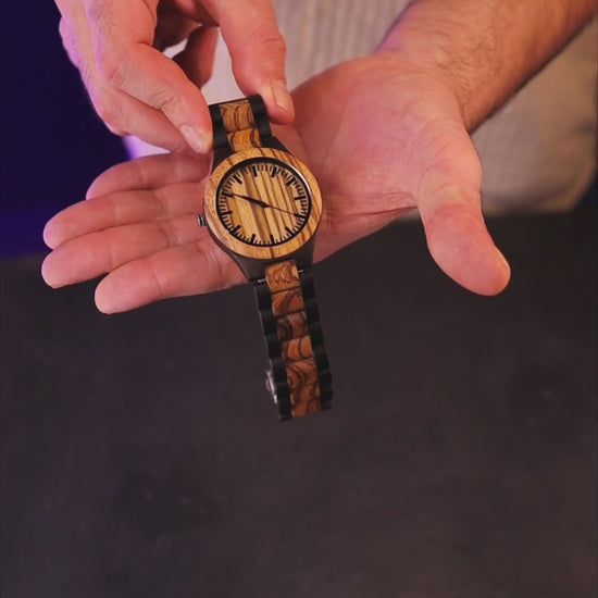Luxury vintage zebrawood and ebony wood watch, product video, Overpowered Accessories