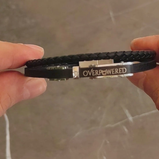 Premium black leather bracelet with micro zircon, product video, Overpowered Accessories