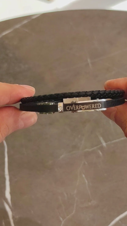 Premium black leather bracelet with micro zircon, product video, Overpowered Accessories