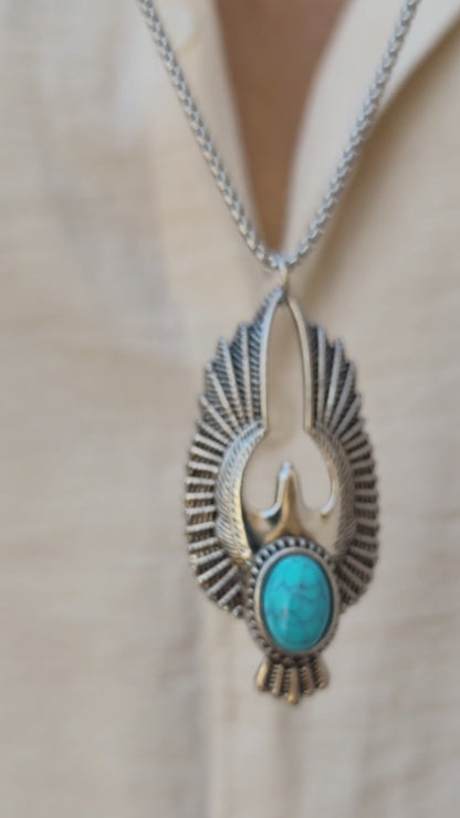 PN-16 Eagle & Turquoise Stainless Steel Pendant & Necklace | Men's - Overpowered Accessories