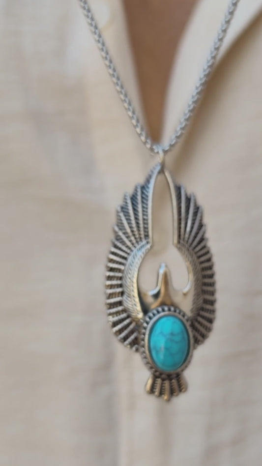 PN-16 Eagle & Turquoise Stainless Steel Pendant & Necklace | Men's - Overpowered Accessories