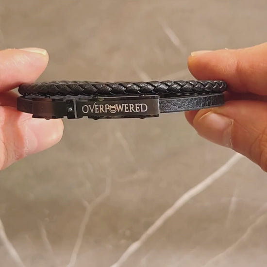 Premium black leather bracelet with micro zircon, product video, Overpowered Accessories