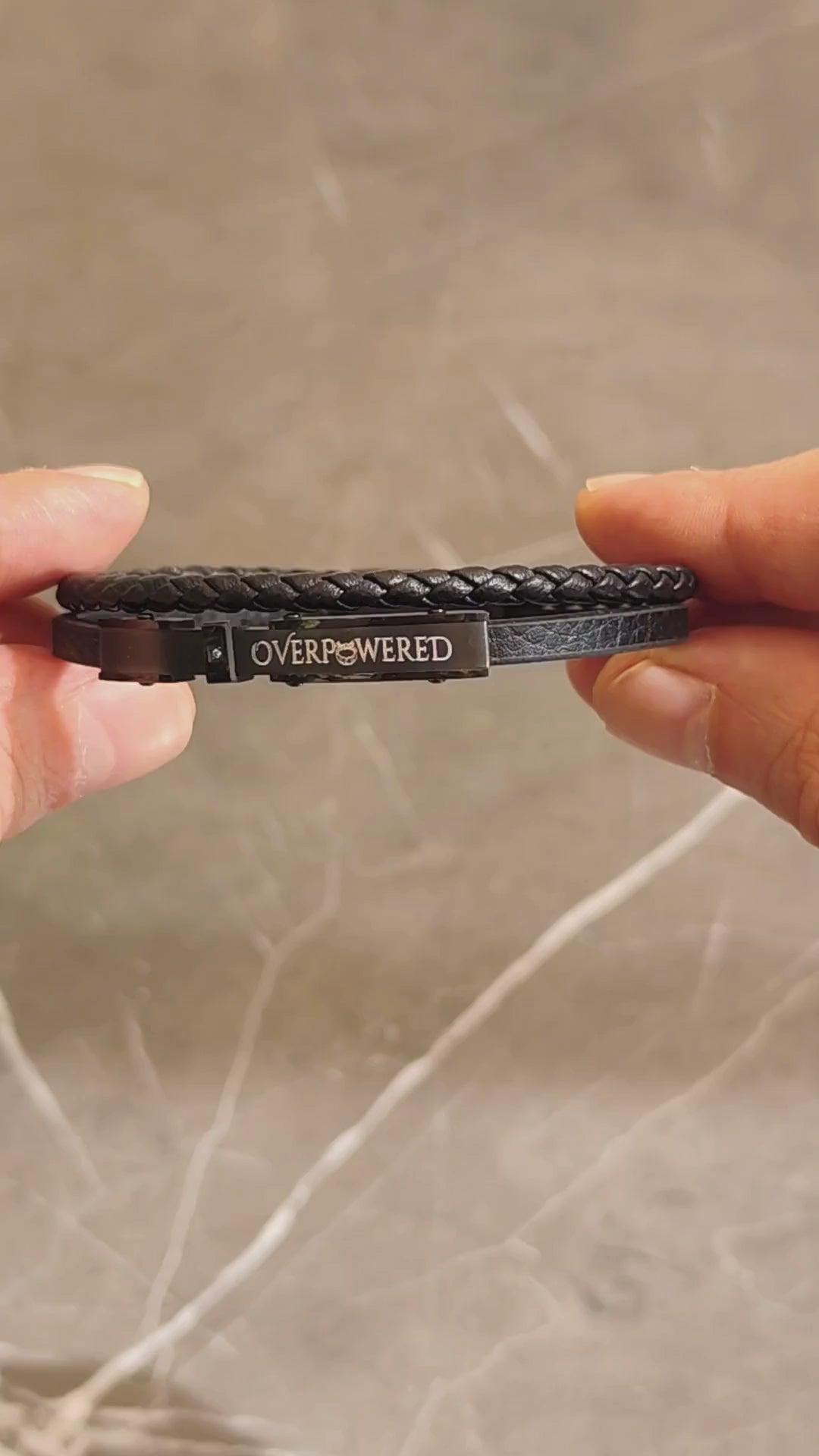 Premium black leather bracelet with micro zircon, product video, Overpowered Accessories
