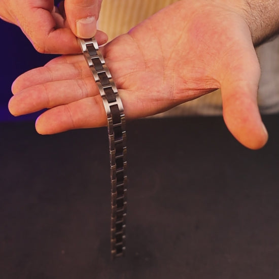 Luxury natural ebony wood and stainless steel bracelet, product video, Overpowered Accessories