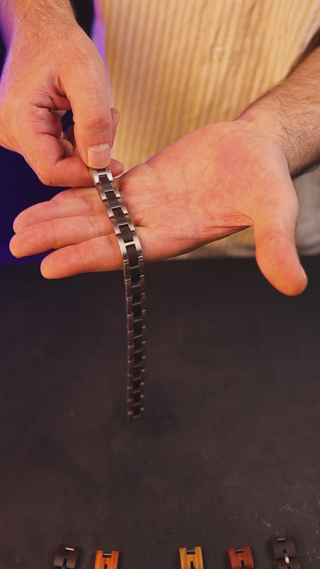 Luxury natural ebony wood and stainless steel bracelet, product video, Overpowered Accessories
