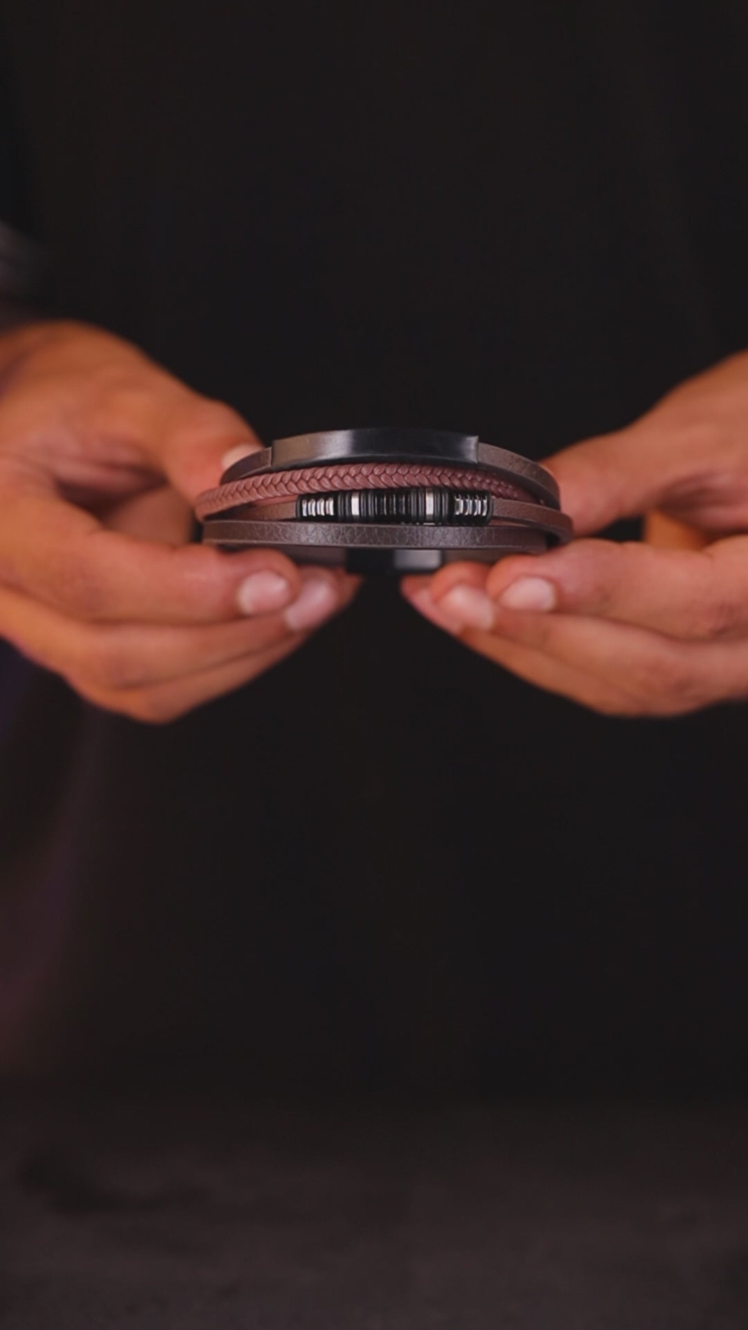 Brown leather and two-tone black and brown stainless steel bracelet, product video, Overpowered Accessories