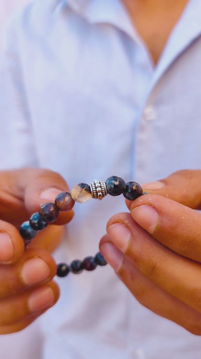 Natural Agate & Silver Stainless Steel G-2 | Men's Stone Bracelet - Overpowered Accessories | Egypt