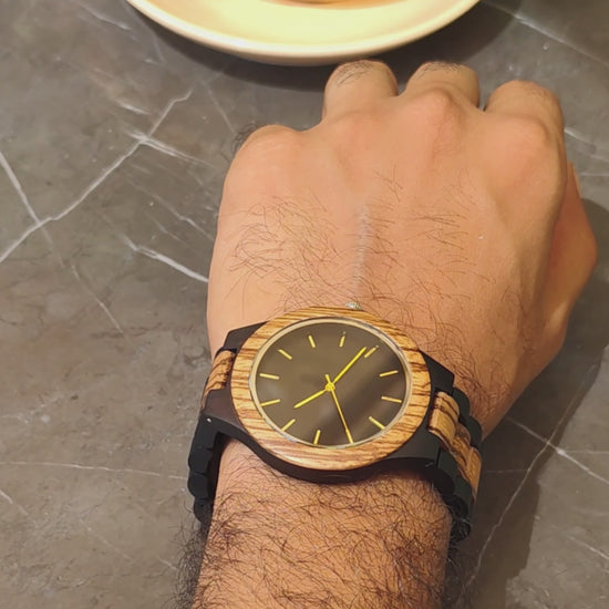 Premium vintage zebrawood and ebony wood watch, product video, Overpowered Accessories