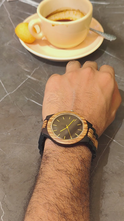 Premium vintage zebrawood and ebony wood watch, product video, Overpowered Accessories