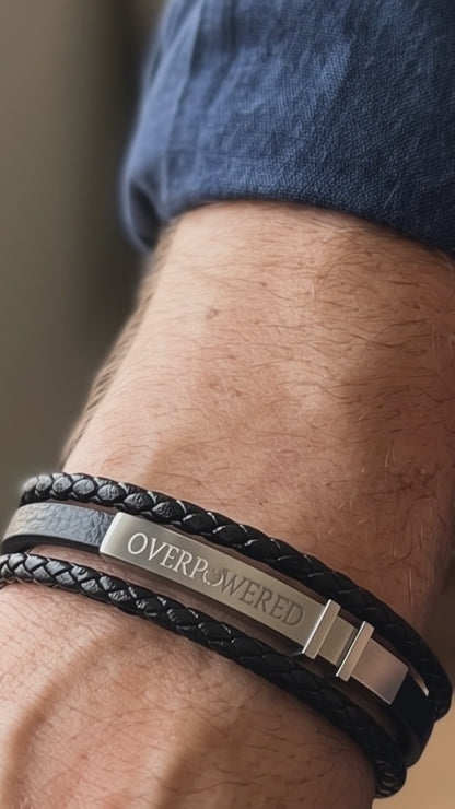 Luxury Black Leather Bracelet - B-192 | Men's - Overpowered Accessories