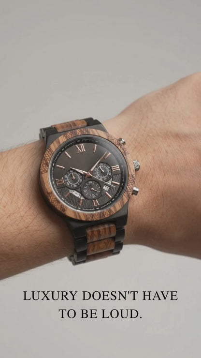 Legacy zebrawood and ebony wood watch, product video, Overpowered Accessories