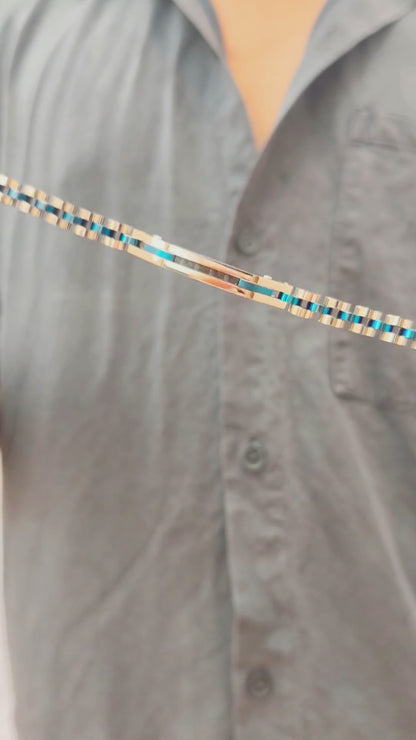 Silver & Blue Stainless Steel - B-127 Bracelet | Men's - Overpowered Accessories
