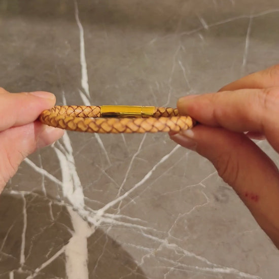 Premium light brown leather bracelet, product video, Overpowered Accessories