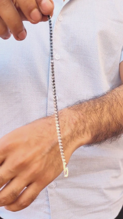 Silver Stainless Steel Tennis Bracelet with Black CZ Adjustable  B-91 - Overpowered Accessories | Egypt