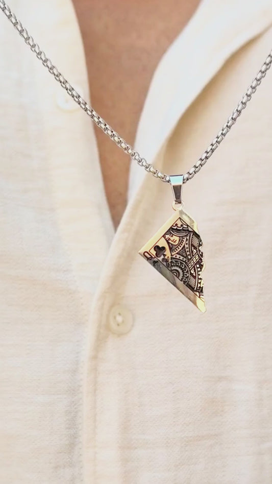 PN-10 Queen Card Stainless Steel Pendant & Necklace - Overpowered Accessories