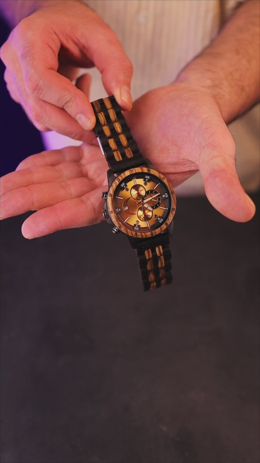 Luxury prestige zebrawood and ebony wooden watch, product video, Overpowered Accessories