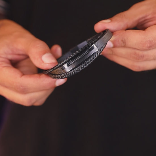 Premium black leather bracelet, product video, Overpowered Accessories