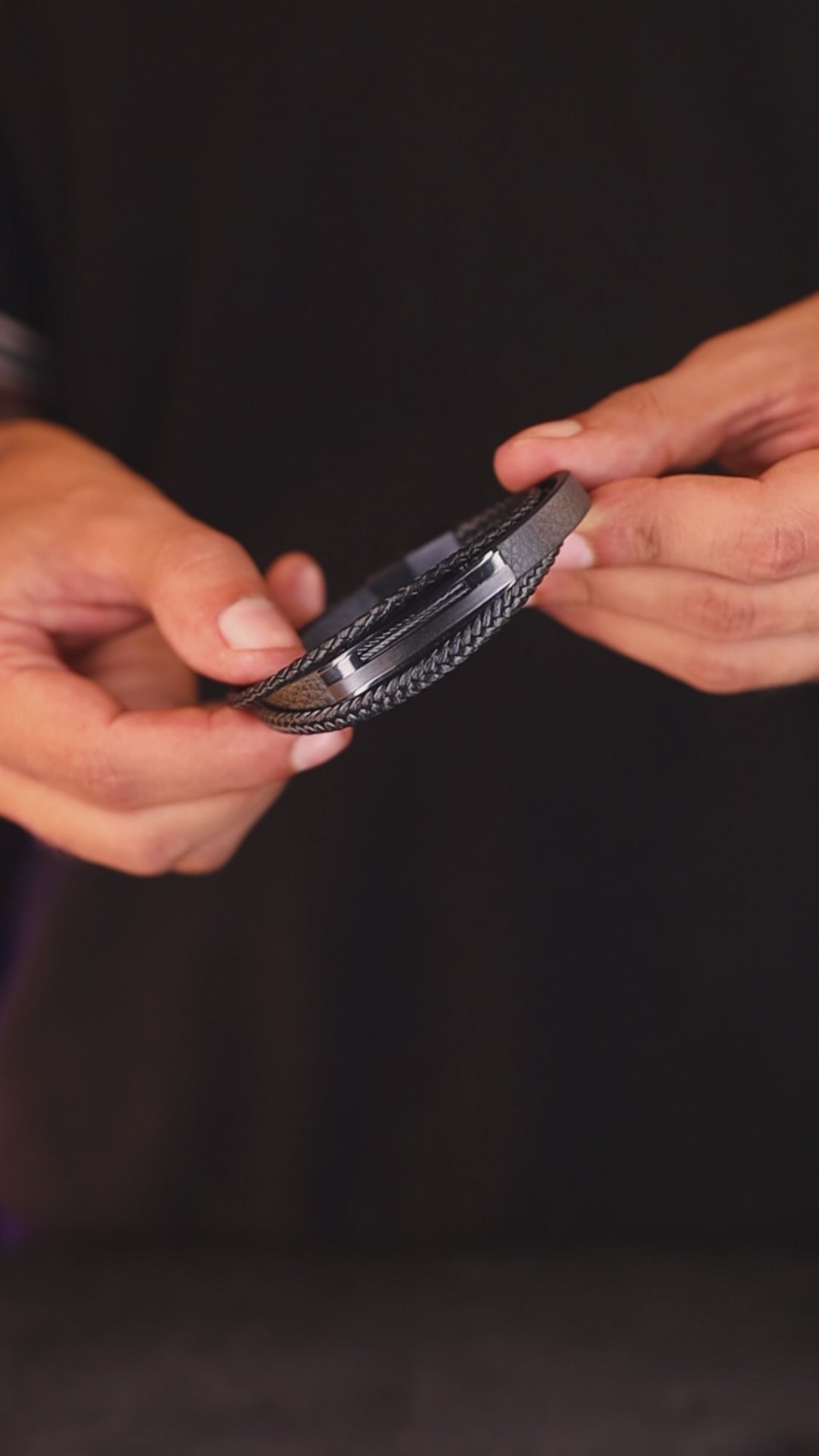 Premium black leather bracelet, product video, Overpowered Accessories