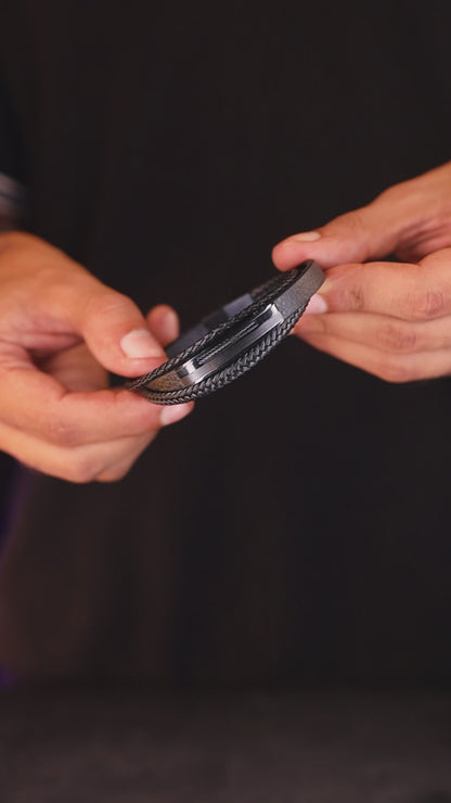 Premium black leather bracelet, product video, Overpowered Accessories