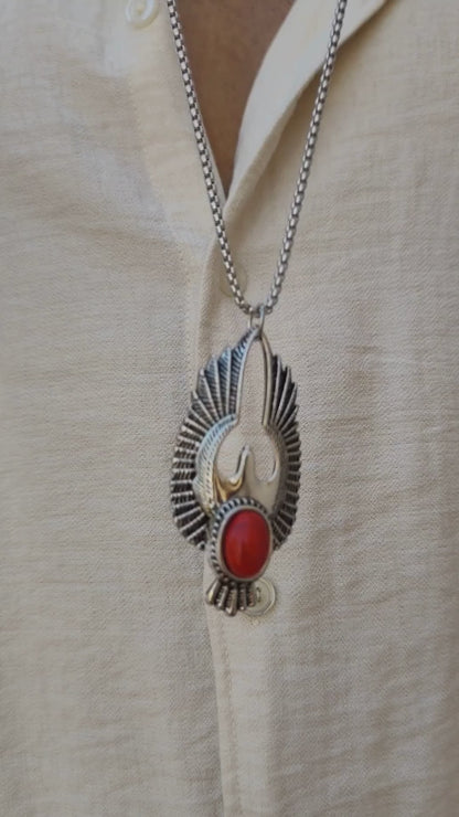 PN-15 Eagle & Red Agate Stainless Steel Pendant & Necklace | Men's - Overpowered Accessories