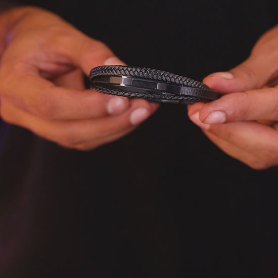 Premium black leather bracelet, product video, Overpowered Accessories