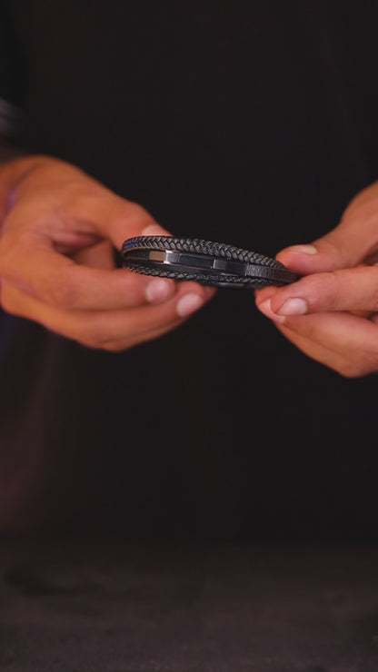 Premium black leather bracelet, product video, Overpowered Accessories
