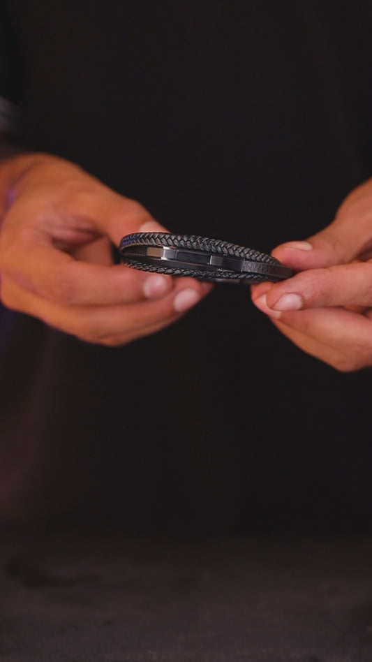 Premium black leather bracelet, product video, Overpowered Accessories