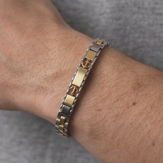 Premium two-tone silver and gold double anchor stainless steel bracelet, product video, Overpowered Accessories