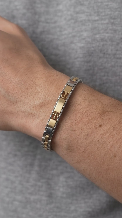 Premium two-tone silver and gold double anchor stainless steel bracelet, product video, Overpowered Accessories