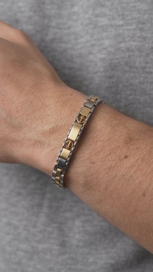 Premium Two-Tone Silver & Gold Double Anchor Stainless Steel Bracelets - B-186 | Men's - Overpowered Accessories