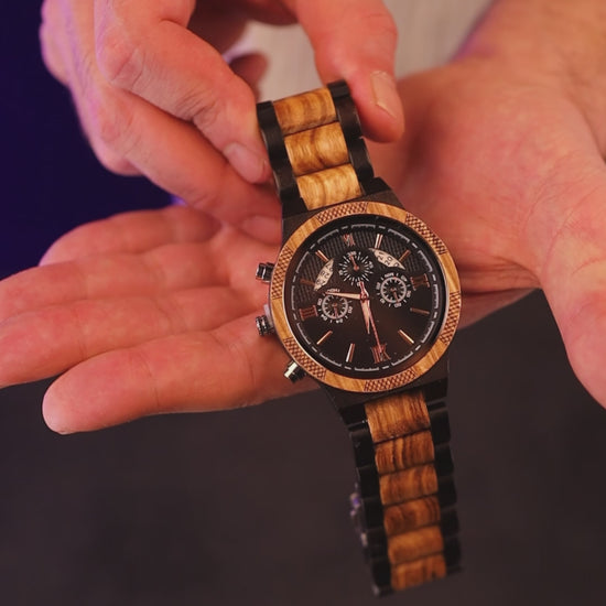 Legacy zebrawood and ebony wood watch, product video, Overpowered Accessories
