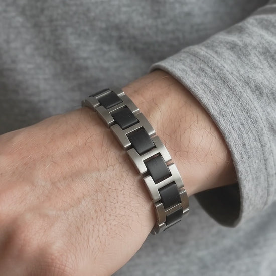 Luxury natural ebony wood and stainless steel bracelet, product video, Overpowered Accessories