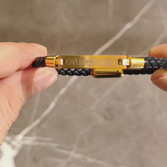Premium black leather and gold stainless steel bracelet, product video, Overpowered Accessories