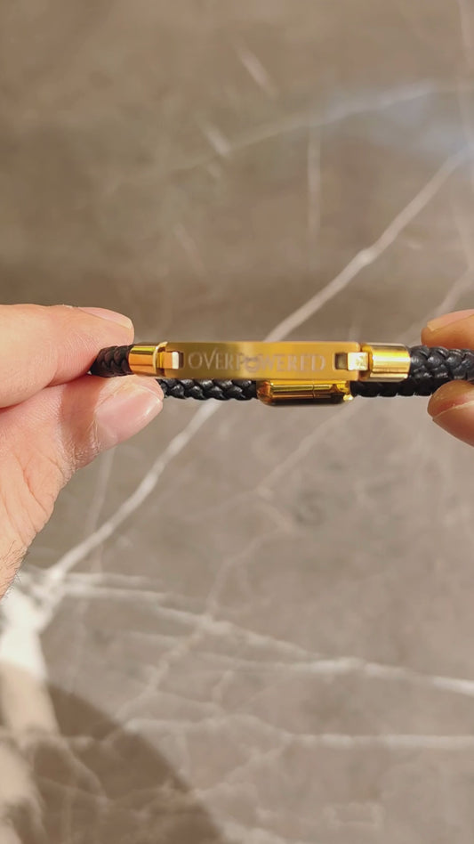 Premium Black Leather & Gold Stainless Steel Bracelet - B-178 | Men's - Overpowered Accessories