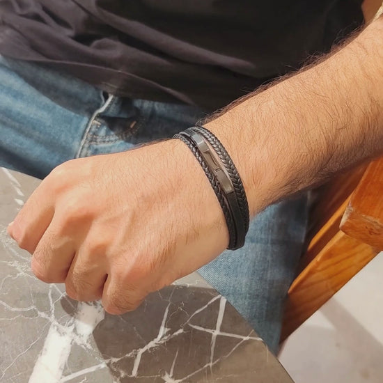 Premium black leather bracelet, product video, Overpowered Accessories