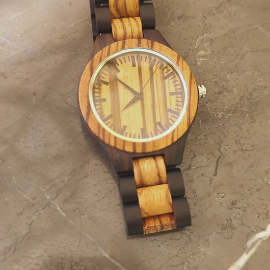 Luxury vintage zebrawood and ebony wood watch, product video, Overpowered Accessories