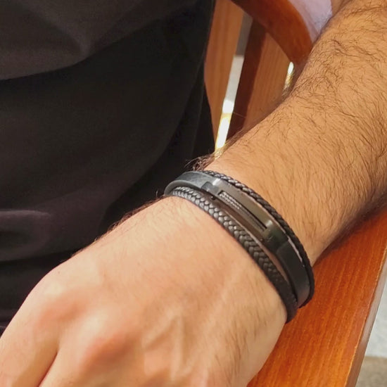 Premium black leather bracelet, product video, Overpowered Accessories