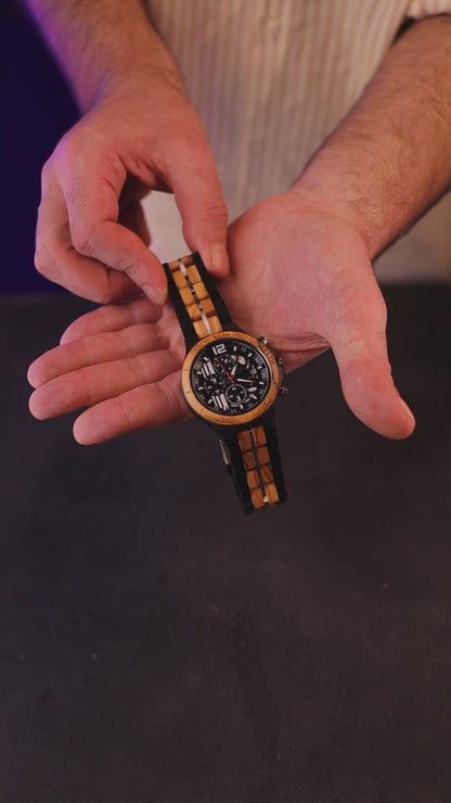 Luxury sport zebra and ebony wood watch, product video, Overpowered Accessories
