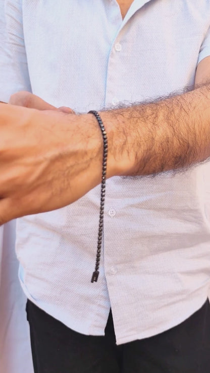 Black Stainless Steel Tennis Bracelet with Black CZ Adjustable  B-119 - Overpowered Accessories | Egypt