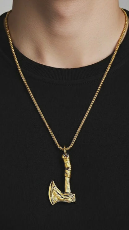 Viking Axe Pendant PN-008 | Gold Steel Necklace - Overpowered Accessories | Egypt