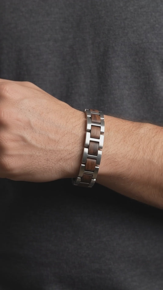 Luxury Natural Walnut Wood & Stainless Steel Bracelet - B-191 | Men's - Overpowered Accessories - Egypt
