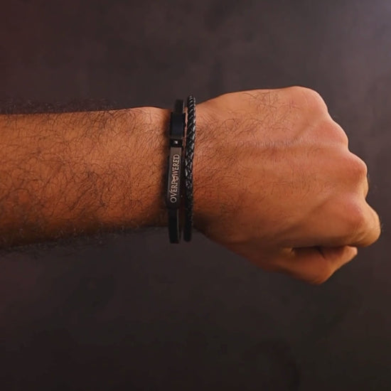 Premium black leather bracelet with micro zircon, product video, Overpowered Accessories