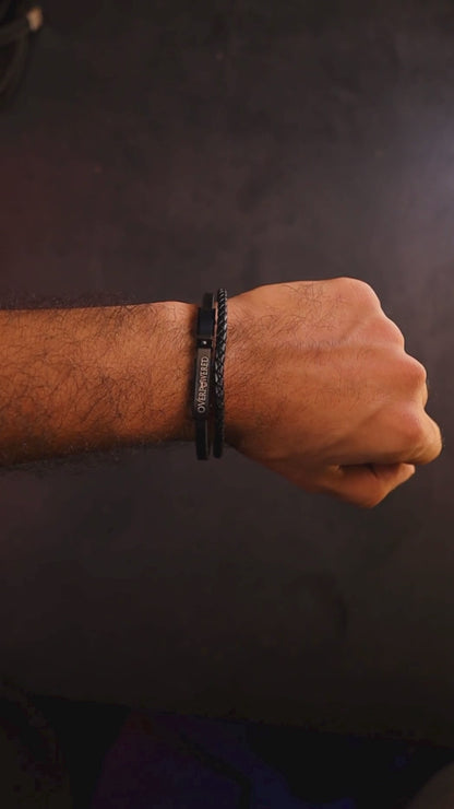 Premium black leather bracelet with micro zircon, product video, Overpowered Accessories