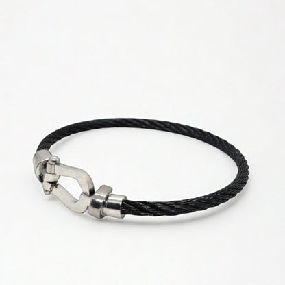 Black Steel Wire B-123 | Silver Magnetic Clasp Bracelet - Overpowered Accessories | Egypt