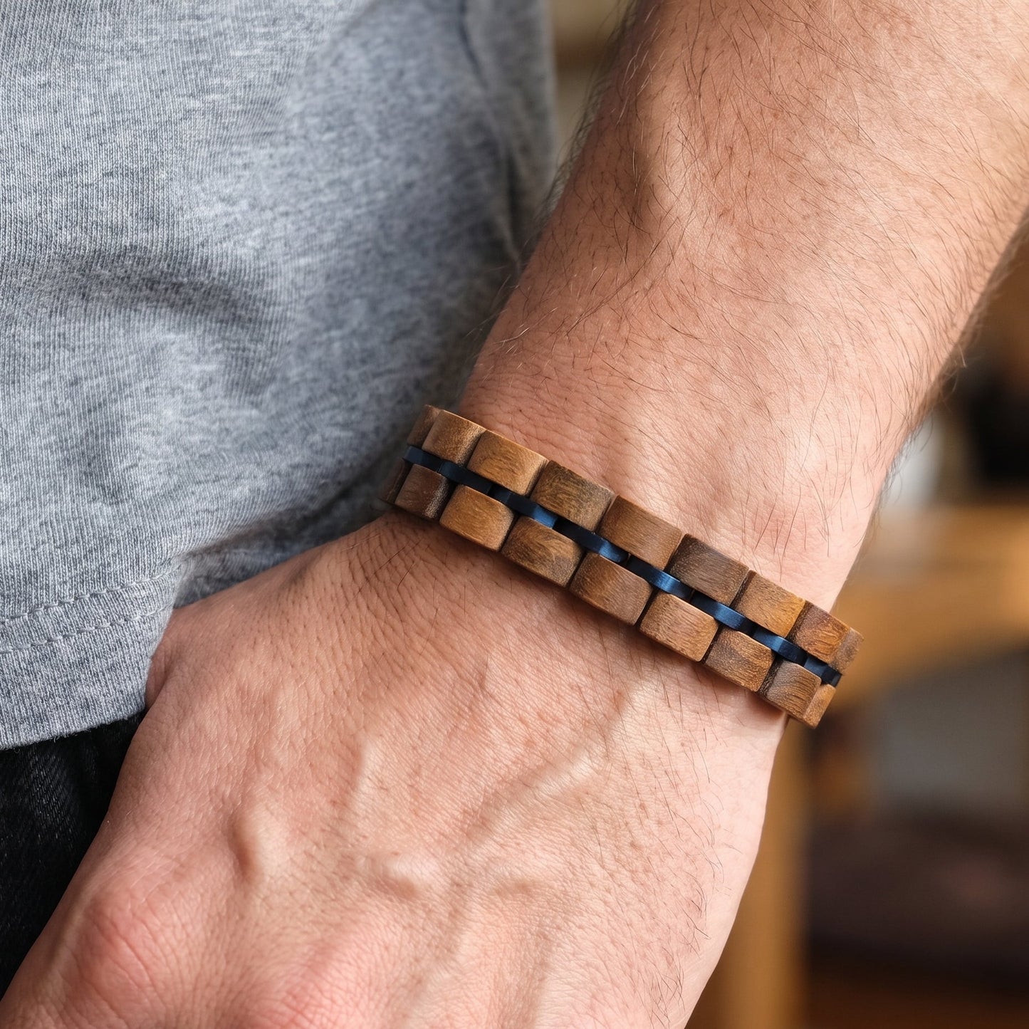 Luxury Handmade Natural Walnut Wood Bracelet - B-49 | Men's - Overpowered Accessories