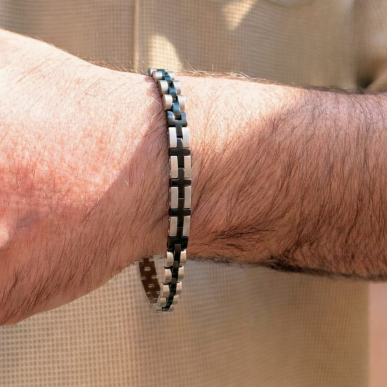 Silver & Black Duo B-115 Stainless Steel Bracelet | Men's - Overpowered Accessories | Egypt