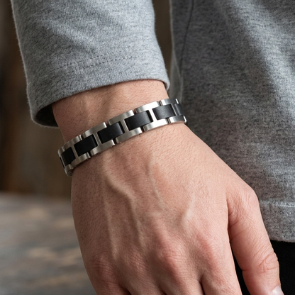 Luxury Natural Ebony Wood & Stainless Steel Bracelet - B-190 | Men's - Overpowered Accessories